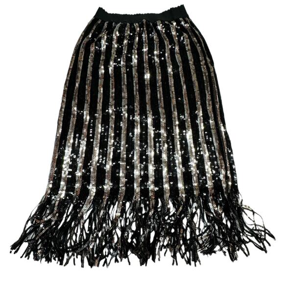 Grey Collective Women’s Sequin Fringe Skirts Black Gold Size S New w/ Tags - Picture 2 of 6